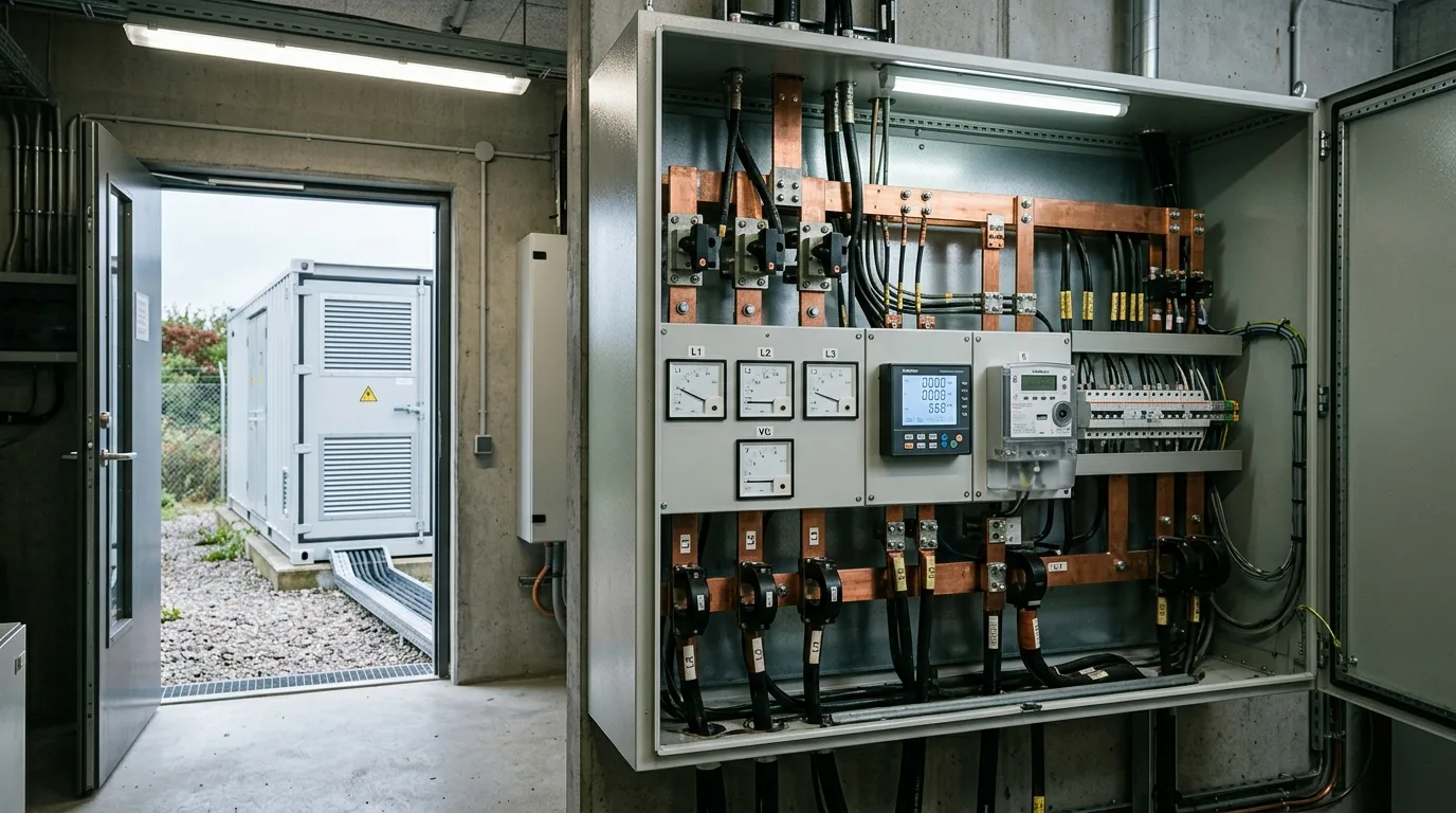 Industriel elmåler og kontaktorer hos dansk virksomhed med batteri-container