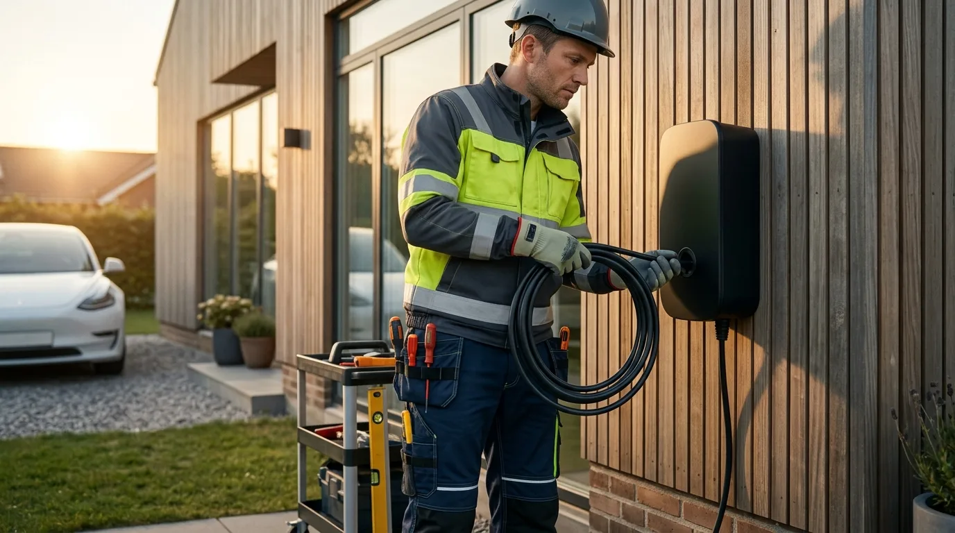 Autoriseret elinstallatør trækker kabel til ny ladestander i parcelhus