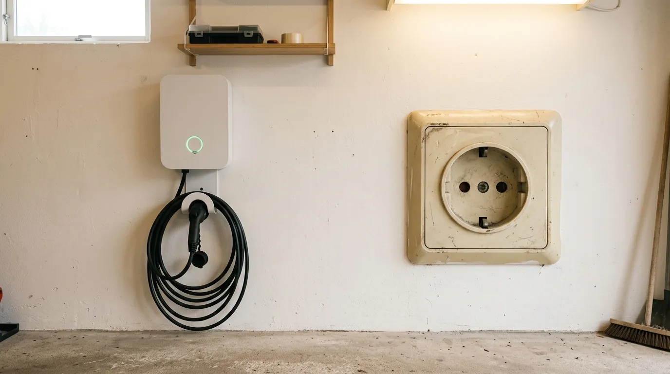 Sammenligning af hjemmeladestander og almindelig stikkontakt til elbil-opladning i dansk garage