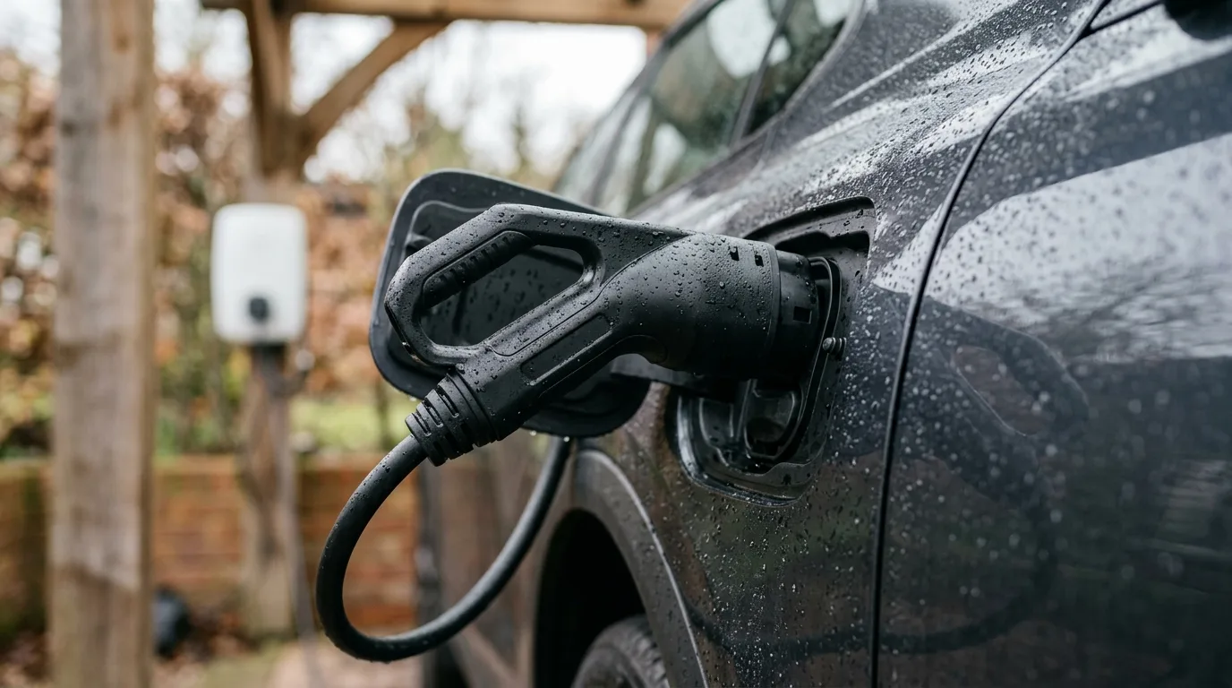 Elregning og elbil ladestander med display der viser kWh-forbrug