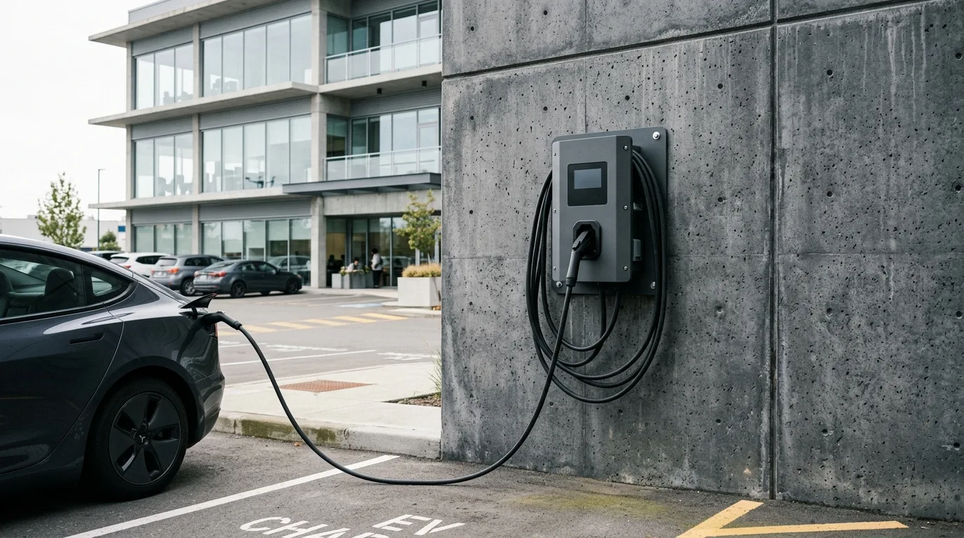 Schneider Electric EVlink ladestander monteret i industrielt miljø med elbil