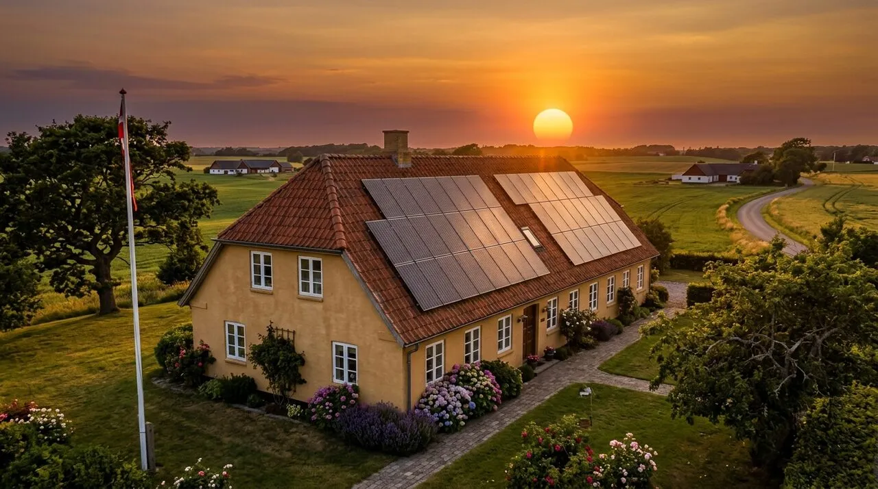 Nyligt installeret hvid solcelle-inverter monteret på væg med tilkoblede kabler