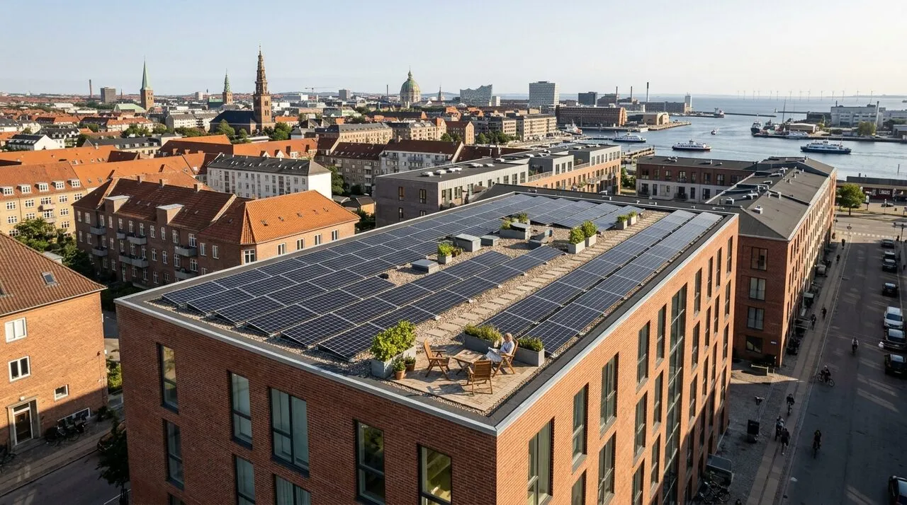 Mørkeblå monokrystallinsk LONGi-style solpanel med synlige multibusbar-celler i industriel produktionshal-belysning